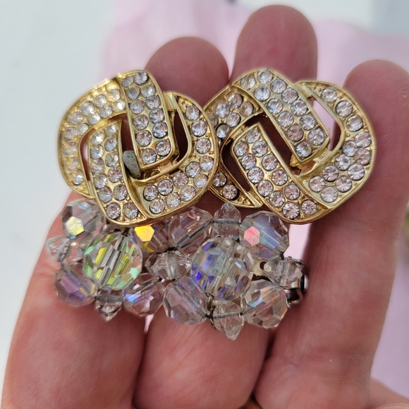 Clip-On Earrings ~ Vintage - Now ~ MCM Beaded Crystal & Current Rhinestone ~ 2pr - Picture 8 of 14